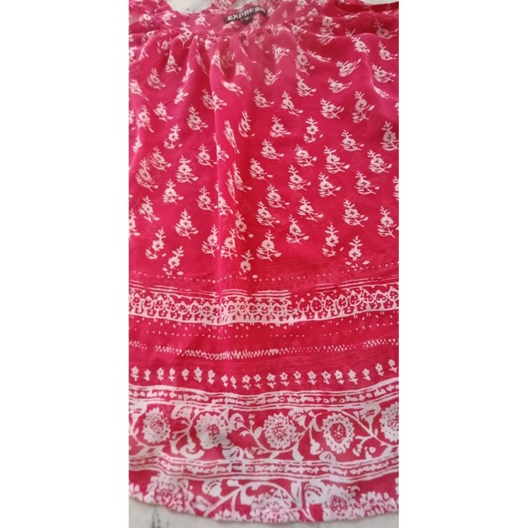 Express Blouse Tank Top Jr. Med. Sheer Lightweight Floral Feminine Handkerchief - Picture 3 of 8